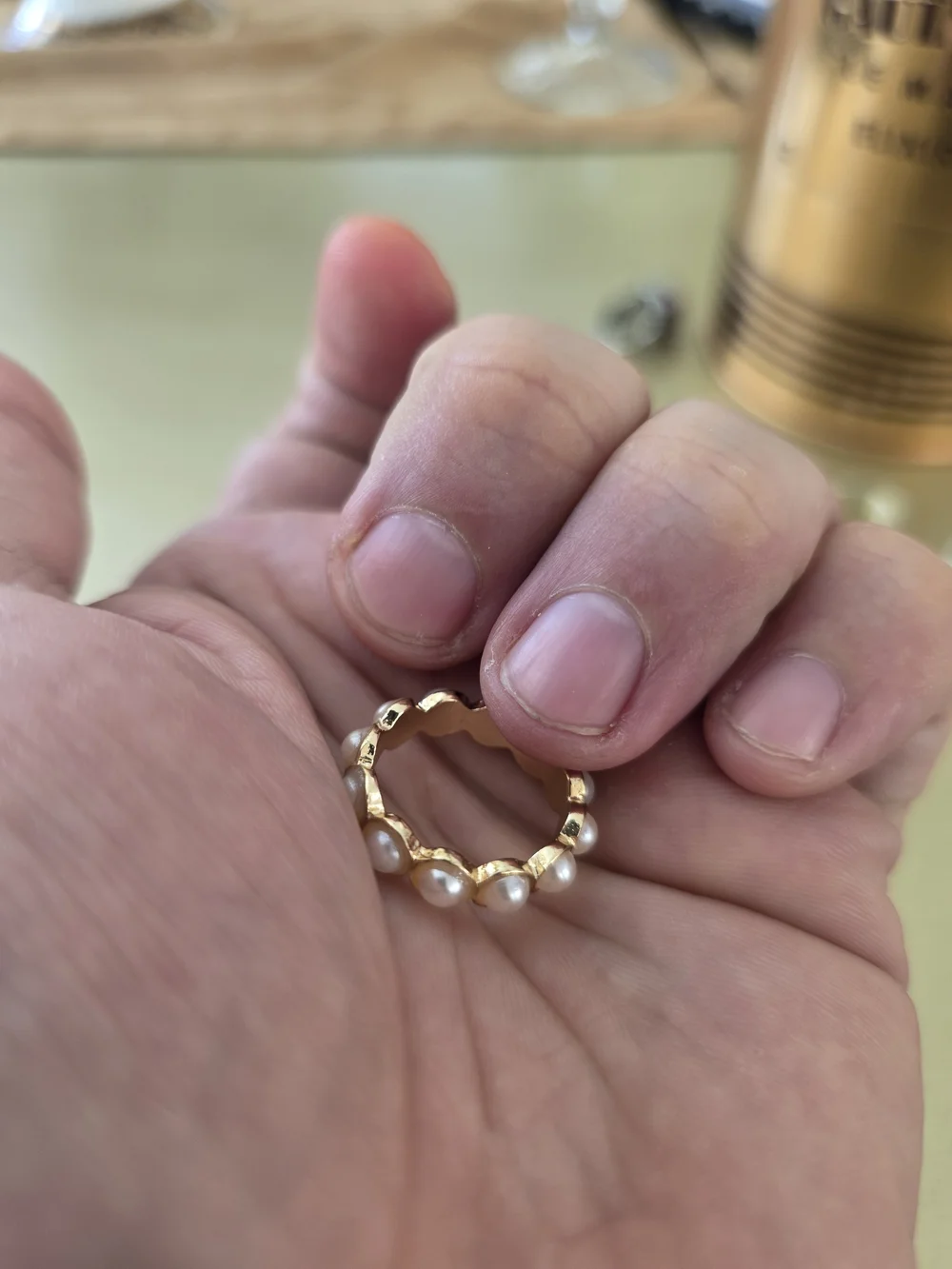 Ring Gold Band with White Pearl Accents